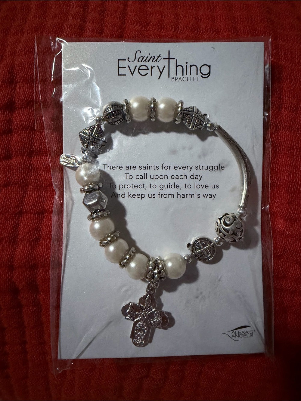 Saint Everything Pearl & Silver Cross Charm Bracelet
